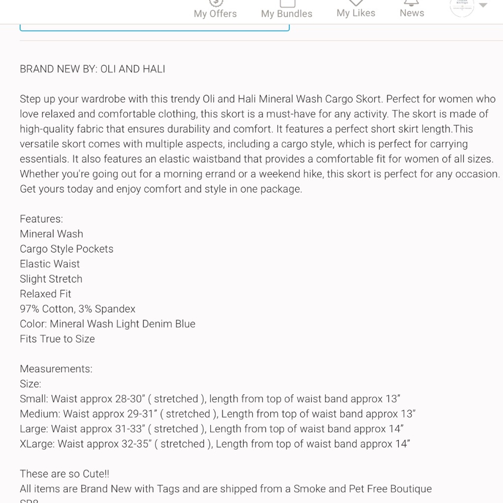 Oli & Hali 💜 337 Oli and Hali Mineral Wash Cargo Skort Shorts Relaxed Fit SRC - Picture 7 of 7
